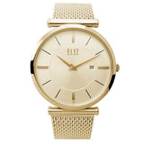 Eliz Men's Champagne Dial Gold plated Stainless Steel Case and Mesh Band Watch ES8635G1GCG 1