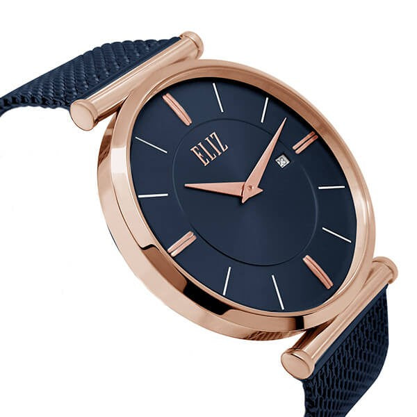 Eliz Men's Blue Dial Rose Gold plated Stainless Steel Case Blue Mesh Band Watch ES8635G1RBB 2