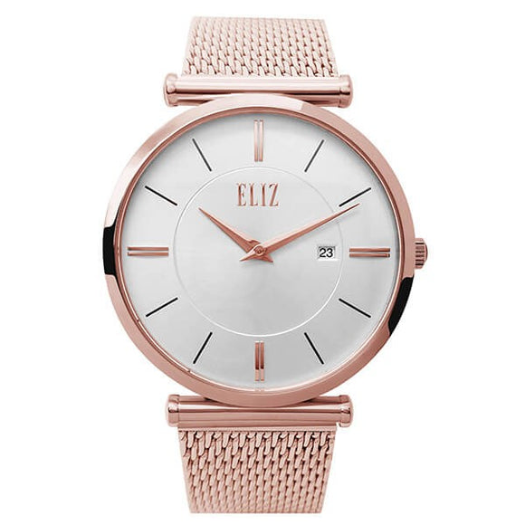 Eliz Men's White Dial Rose Gold plated Stainless Steel Case and Mesh Band Watch ES8635G1RWR 1