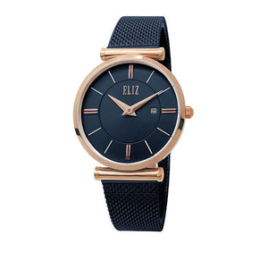 Eliz Women's Blue Dial Rose Gold Stainless Steel Case Blue Mesh Band Watch ES8635L1RBB 1