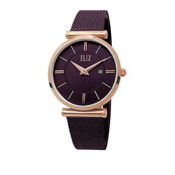 Eliz Women's Purple Dial Rose Gold plated Stainless Steel Case Purple Mesh Band Watch ES8635L1RVV 1