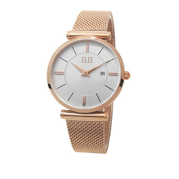 Eliz Women's White Dial Rose Gold plated Stainless Steel Case and Mesh Band Watch ES8635L1RWR 1