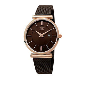 Eliz Women's Brown Dial Rose Gold plated Stainless Steel Case Milanese Mesh Band Watch ES8635L1ROO 1