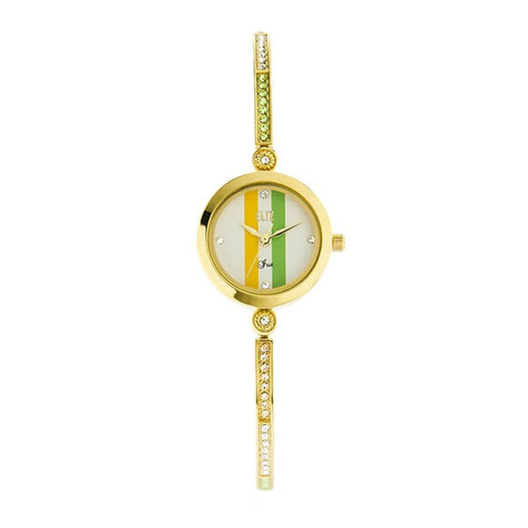 Eliz Women's White with Orange and Green Dial Gold plated Stainless Steel Case Bracelet Band Watch ES8640L2GUG 1