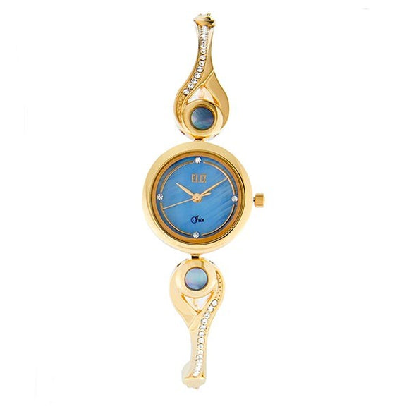 Eliz Women's Blue mother of pearl Dial Gold plated Stainless Steel Case Bracelet Band Watch ES8642L2GKG 1