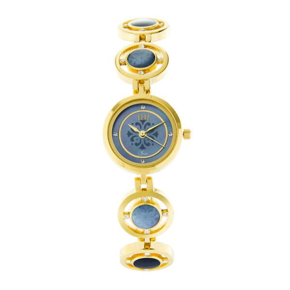 Eliz Women's Blue Mother of pearl Dial Gold plated Stainless Steel Case Bracelet Band Watch ES8644L2GKG 1