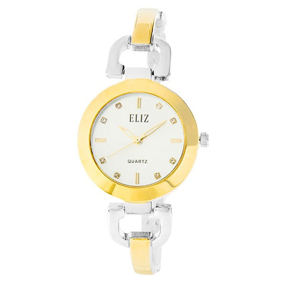 Eliz Women's White Dial  Two-Tone Gold plated case and bracelet Band Analog Watch ES8657L2TWT 1