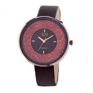  Eliz Women's Brown Dial Brown Genuine Leather strap Brown plated Case analog Watch ES8660L1OOO 1