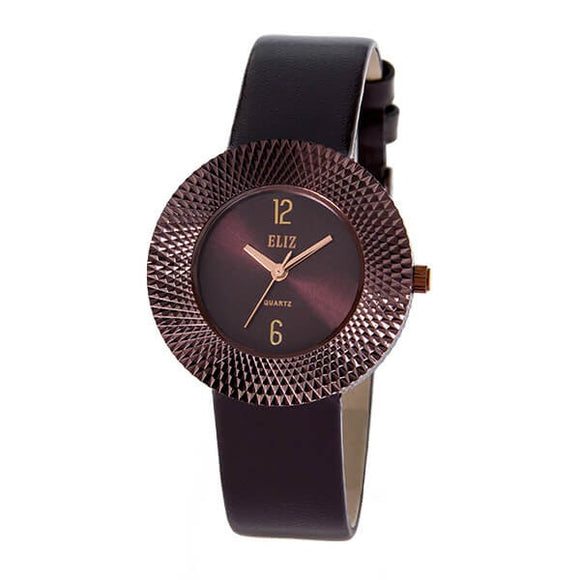  Eliz Women's Brown Dial Brown Genuine Leather strap Brown plated Case analog Watch ES8661L1OOO 1