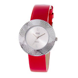  Eliz Women's White Dial Red Genuine Leather strap Silver plated Case analog Watch ES8661L1SWR 1