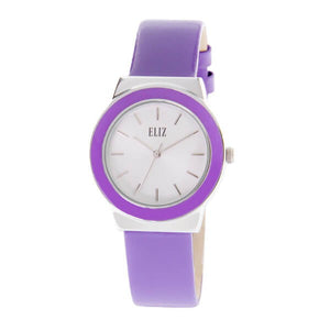  Eliz Women's White Dial Violet Genuine Leather strap Silver plated Case analog Watch ES8662L1SWV 1