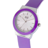  Eliz Women's White Dial Violet Genuine Leather strap Silver plated Case analog Watch ES8662L1SWV 2