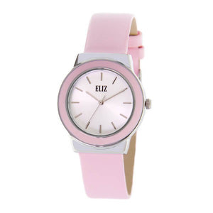  Eliz Women's White Dial Pink Genuine Leather strap Silver plated Case analog Watch ES8662L1SWP 1