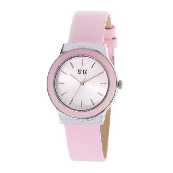 Eliz Women's White Dial Pink Genuine Leather strap Silver plated Case analog Watch ES8662L1SWP 1