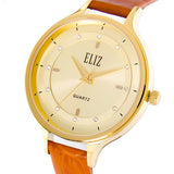  Eliz Women's Champagne Dial Tan Genuine Leather strap Gold plated Case analog Watch ES8663L1GCD 2