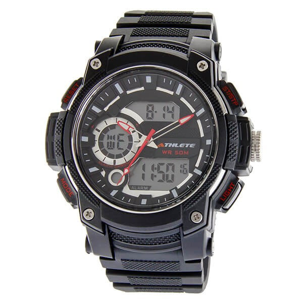 Eliz Men's Black Dial Black Case and Red Polyurethane Band Digital and Analog Watch ES8667L8NNR 1