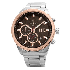 Eliz Men's Brown Dial Two-Tone Rose Gold Stainless steel case and band Dual-Time Watch ES8678G2UOS 1