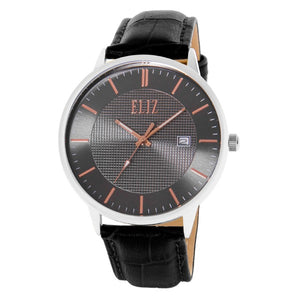 Eliz Men's Black Dial Stainless steel case Black genuine leather Analog Watch  ES8700G1SNN 1
