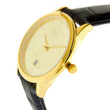 Eliz Men's Champagne Dial Gold plated Stainless steel case Black genuine leather Analog Watch  ES8701G1GCN 2