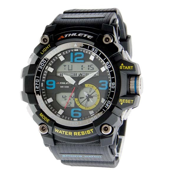 Eliz Mens Black Dial Black Case and Polyurethane Band Digital and Analog Watch ES90-8490G NE-b