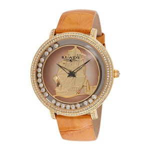 Blade women's Champagne Dial  Tan Brown Genuine Leather Band PVD Gold Plating Stainless Steel Case Back The Dhow Gold 1