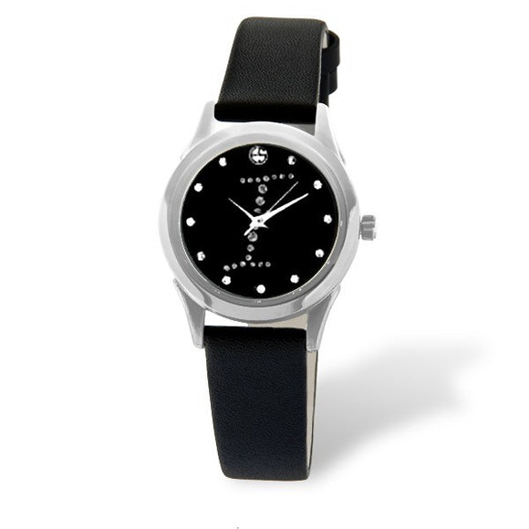 Eliz women's Black dial Black genuine leather strap stainless steel case Analog Watch ES15-7990L SNN-I