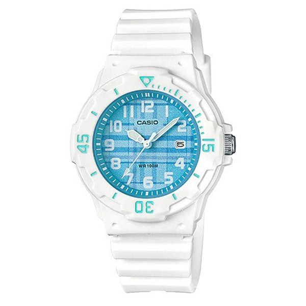 Casio Women's Blue Dial White Resin Band Analog Watch LRW-200H-2C