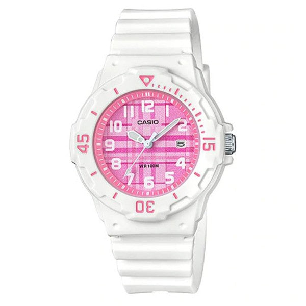 Casio Women's Pink Dial White Resin Band and case Analog Watch LRW-200H-4C