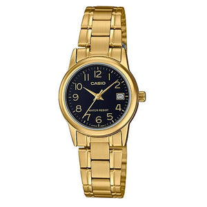Casio Women's Black Dial Gold plated Case and band Analog Watch LTP-V002G-1b