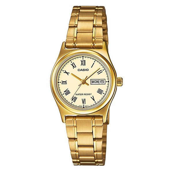 Casio Women's Beige Dial Gold Plated Analog Watch LTP-V006G-9B