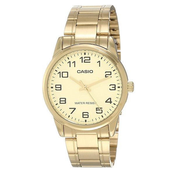 Casio Men's Beige Dial Gold plated Case and band Analog Watch MTP-V001G-9B