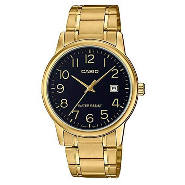 Casio Men's Black Dial Gold Plated Analog Watch  MTP-V002G-1BUDF