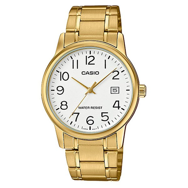 Casio Men's White Dial Gold plated Case and band Analog Watch  MTP-V002G-7B2