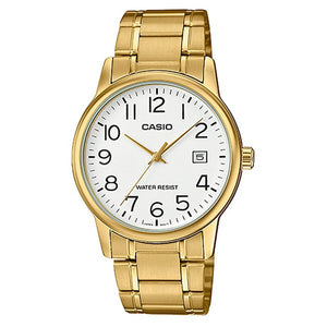 Casio Men's White Dial Gold plated Case and band Analog Watch  MTP-V002G-7B2