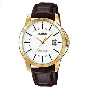 Casio Men's White Dial Leather Strap Analog Watch MTP-V004GL-7AUDF