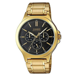 Casio Men's Black Dial Gold plated Case and Band Multi_function Watch MTP-V300G-1A
