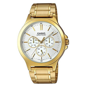 Casio Men's White Dial Gold plated Case and Band Multi_function Watch MTP-V300G-7A