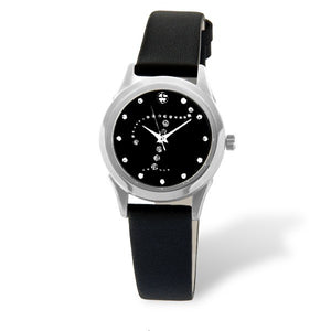 Eliz women's Black dial Black genuine leather strap stainless steel case Analog Watch ES15-7990L SNN-T