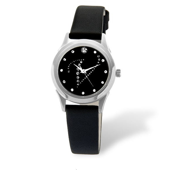 Eliz women's Black dial Black genuine leather strap stainless steel case Analog Watch ES15-7990L SNN-V