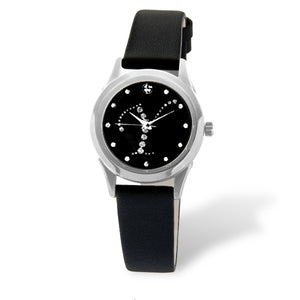 Eliz women's Black dial Black genuine leather strap stainless steel case Analog Watch ES15-7990L SNN-Y