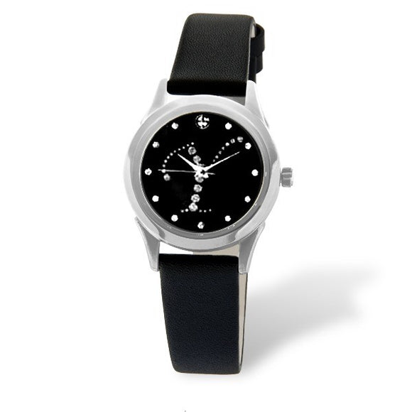 Eliz women's Black dial Black genuine leather strap stainless steel case Analog Watch ES15-7990L SNN-Y